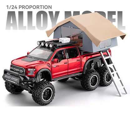 1/24 Scale Raptor F150 Alloy Cars Models Toys 6 Doors Opened Camping RV Diecast Model Light Sound Vehicle for Boys Birthday Gift.