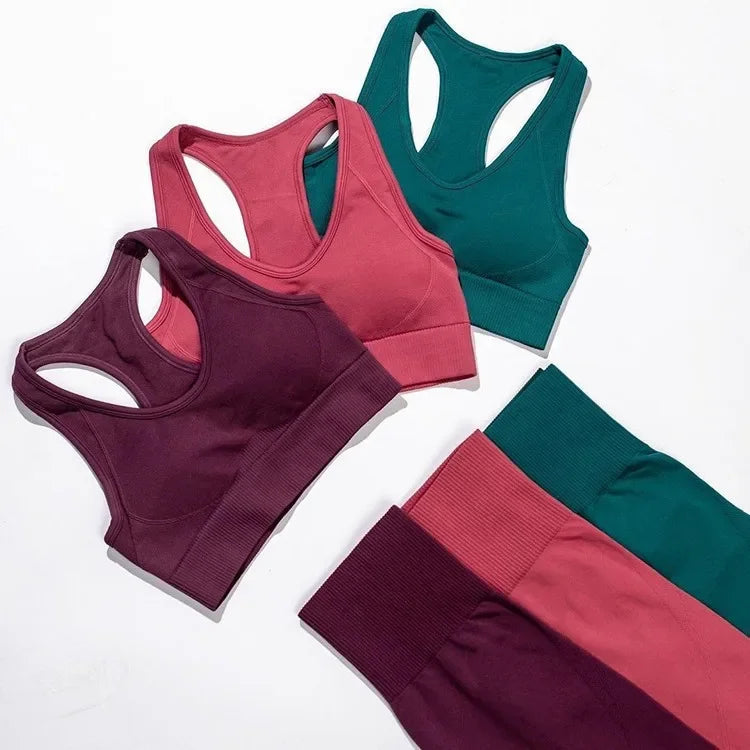 High Waist Nylon Seamless Knitted Yoga Wear Fitness Sportswear Quick Dry Breathable Butt Lifting Slimming Exercise Set.