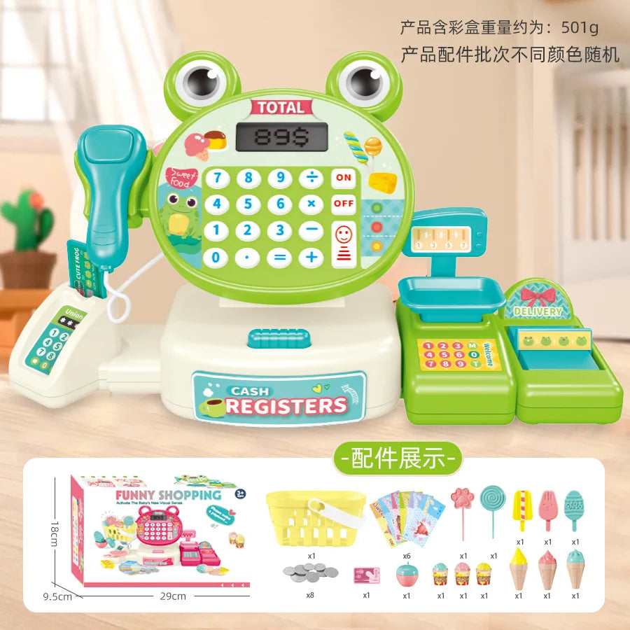 Children's Play Home Simulation Supermarket Cashier Cartoon Frog Shopping Computer with Sound Effects Girl Toys.