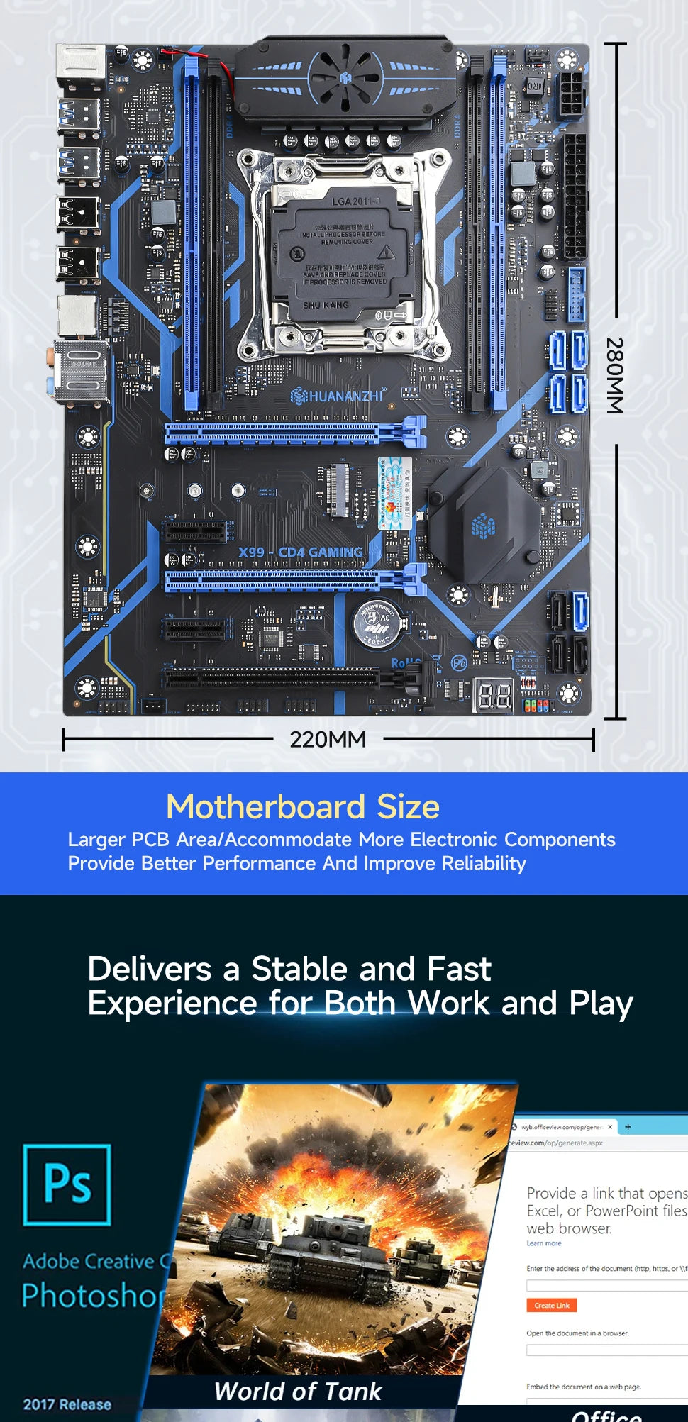 HUANANZHI X99 CD4 Motherboard Support LGA 2011-3 Intel Xeon E5 V3 V4 DDR4 RECC NON-ECC Memory with TPM 2.0 for Desktop Computer.