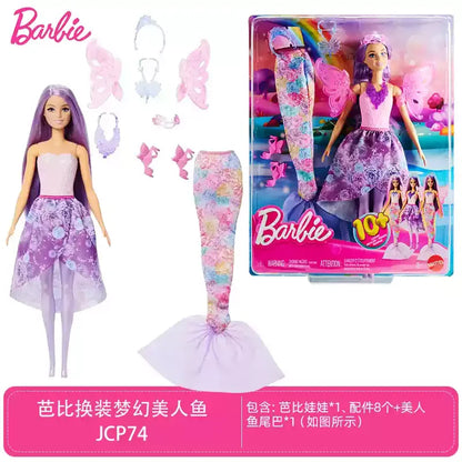 Original Barbie Mermaid Doll Toy Pink Fantasy Ocean Princess Hair Accessories Shell Toys for Girl Movable Joints Fish Tail Doll