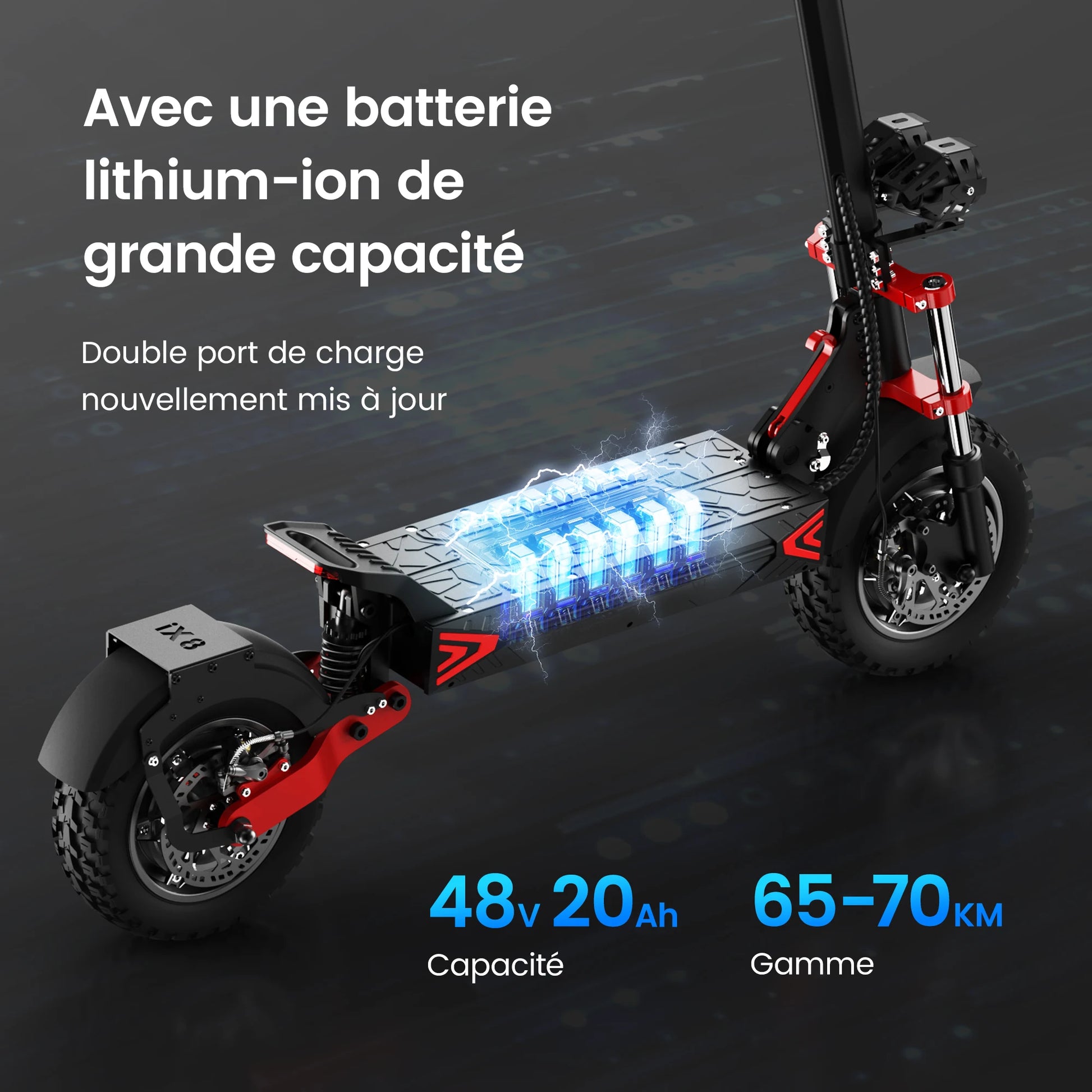 iScooter iX8 12 inch Electric Scooter 2400W Dual Motor Off Road E-Scooter 20Ah 60km/h Scooters 70km Max Range Foldable EScooters.