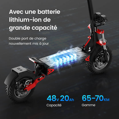 iScooter iX8 12 inch Electric Scooter 2400W Dual Motor Off Road E-Scooter 20Ah 60km/h Scooters 70km Max Range Foldable EScooters.