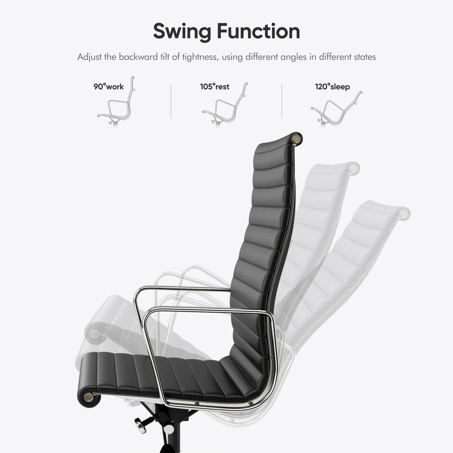 Gerippter Bürostuhl mit hoher mittlerer Rückenlehne, Drehstuhl aus echtem Leder mit Rahmen aus Aluminiumlegierung, verstellbarer ergonomischer Computerstuhl