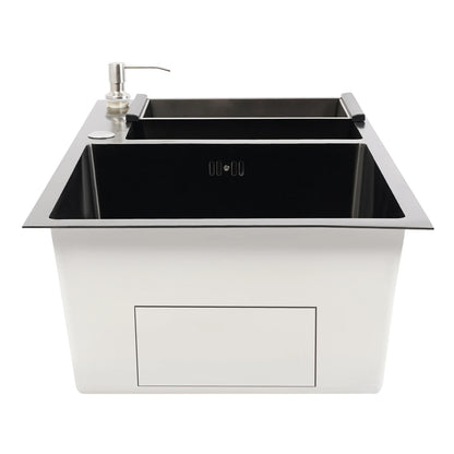 Rainaut Küchenspüle aus Edelstahl 304, Doppelschüssel-Einbaumkorb mit Abtropffläche + Seifenspender, rechteckige Spüle, 78 x 43 x 22 cm