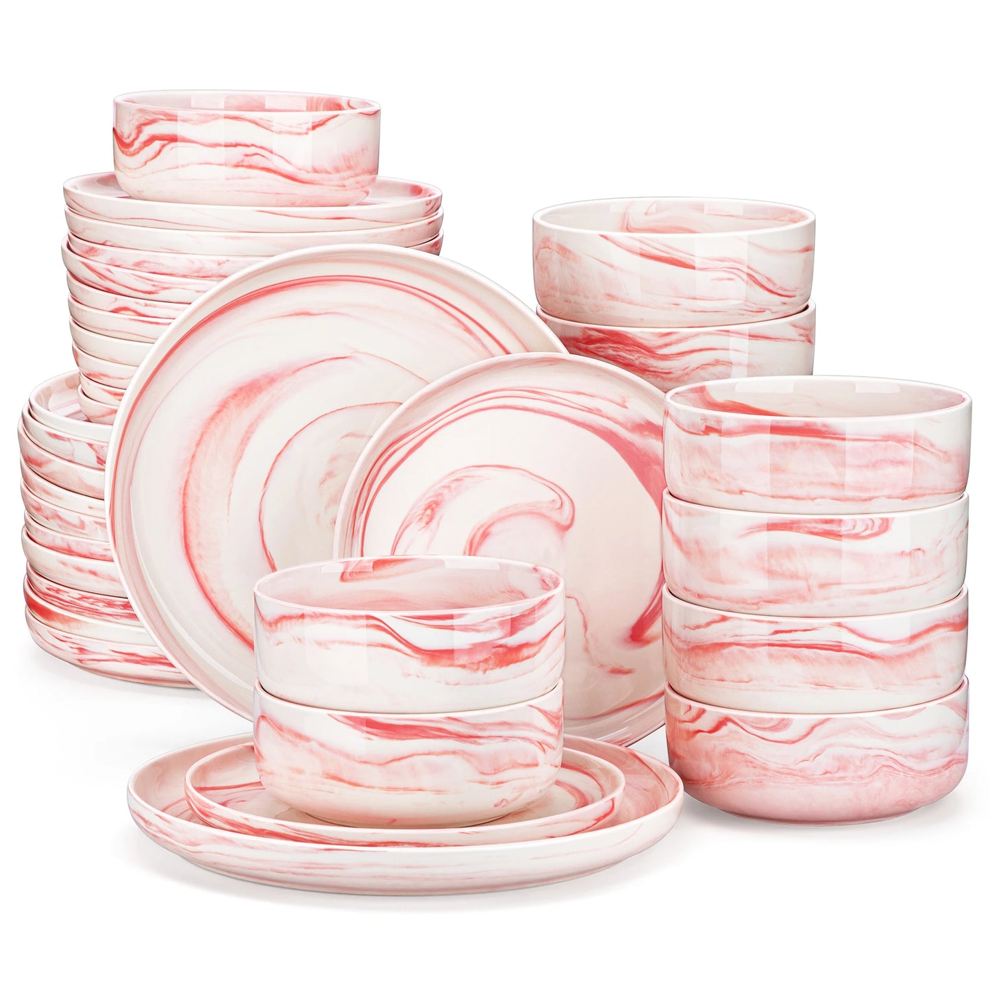 MALACASA 18/36-Piece Ceramic Plate Porcelain Dinnerware Set with 6/12 Pcs Dinner/Dessert Plates,Bowl Tableware Set for 6/12