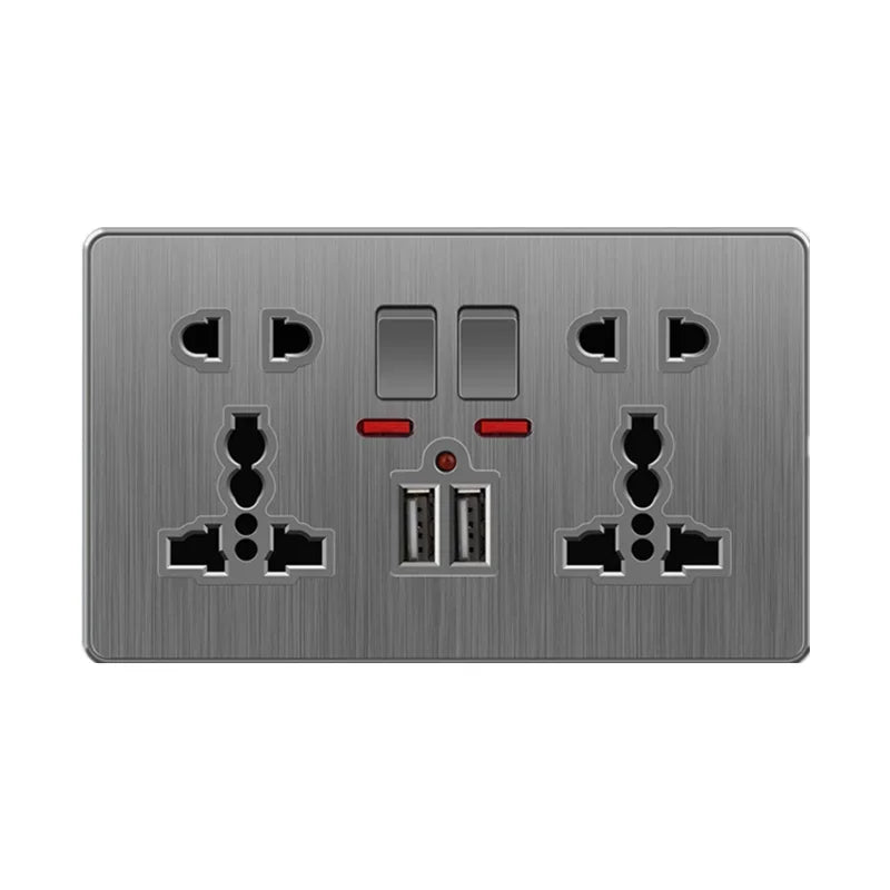 Große Neigungssteckdose im nordischen Stil, grau, 13 A, elektrische Schaltersteckdose nach britischem Standard, universelle Wand-Doppelsteckdose mit USB-Anschluss 2,1 A
