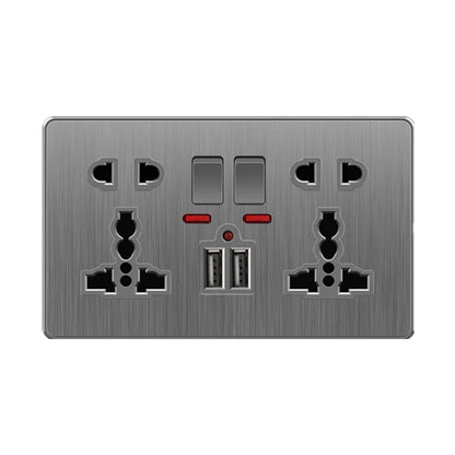 Große Neigungssteckdose im nordischen Stil, grau, 13 A, elektrische Schaltersteckdose nach britischem Standard, universelle Wand-Doppelsteckdose mit USB-Anschluss 2,1 A