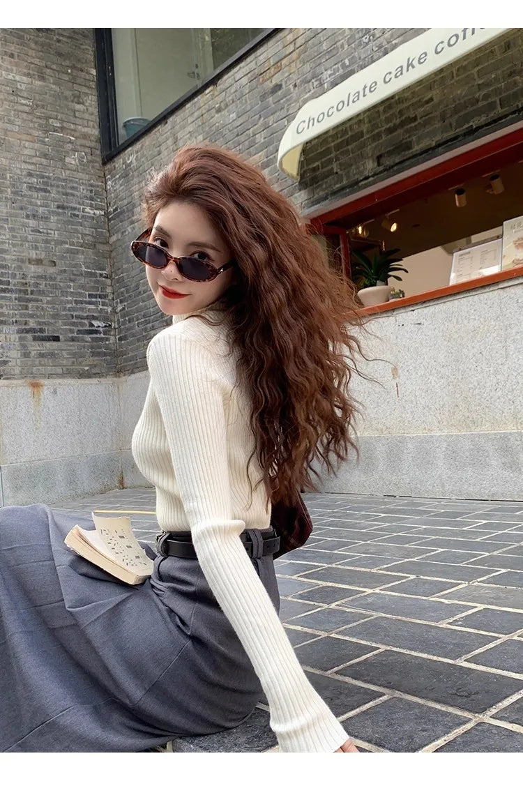 Women Long Sleeve Casual Turtleneck Warm Basic Sweater Chic Autumn Winter 2025 Pullovers Knit Jumpers Solid Color Slim Tops.