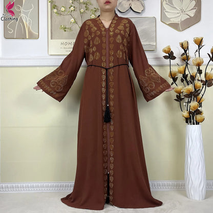 New Style Women Muslim Dress Chiffon Open Abaya 2024 Dubai Women Elegant Dress Islamic Clothing Zipper Cardigan Abaya With Scarf