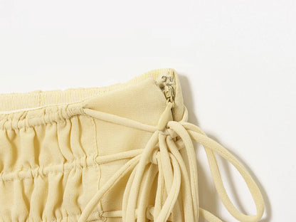 YENKYE New Fashion Side Drawstring High Waist Elegant Yellow Skirt Women Holiday Summer Loose Chiffon Midi Skirts faldas mujer.