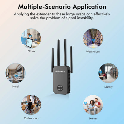 Comfast 1200Mbps Wifi Repeater 2.4/5G Dual-band Wireless WIFI Extender Smart Screen Home Router 4 Antennas WPS/RESET EU Plug