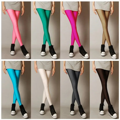 New Spring Solid Candy Neon Leggings for Women High Stretched Female Legging Pants Girl Clothing Leggins Plug Size.