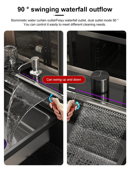 Various Waterfall kitchen Sink  Stainless Steel Multifunctional Large Single Slot Digital Display Sinks