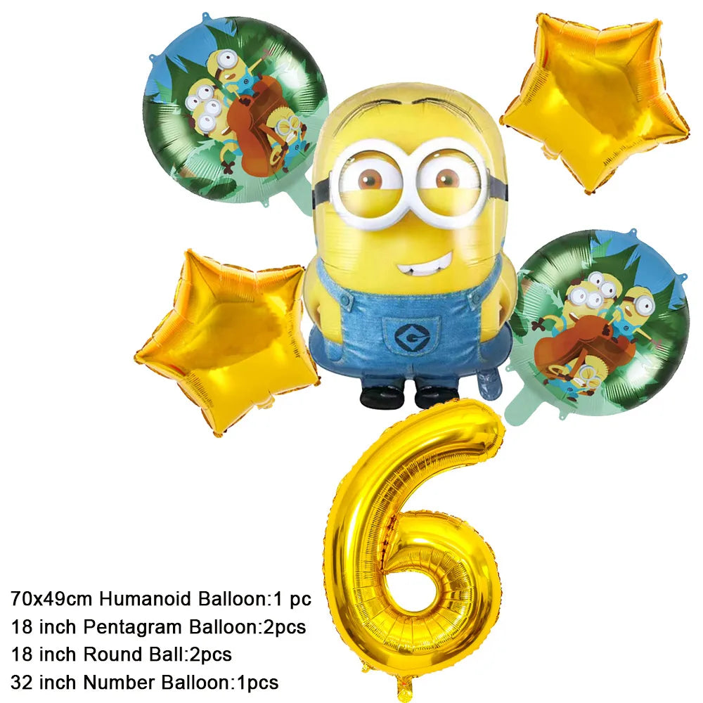 Cartoon M & Minions Geburtstag Party Dekoration Einweg Geschirr Tasse Teller Tischdecke Luftballons Gelb Große Augen Hintergrund Banner