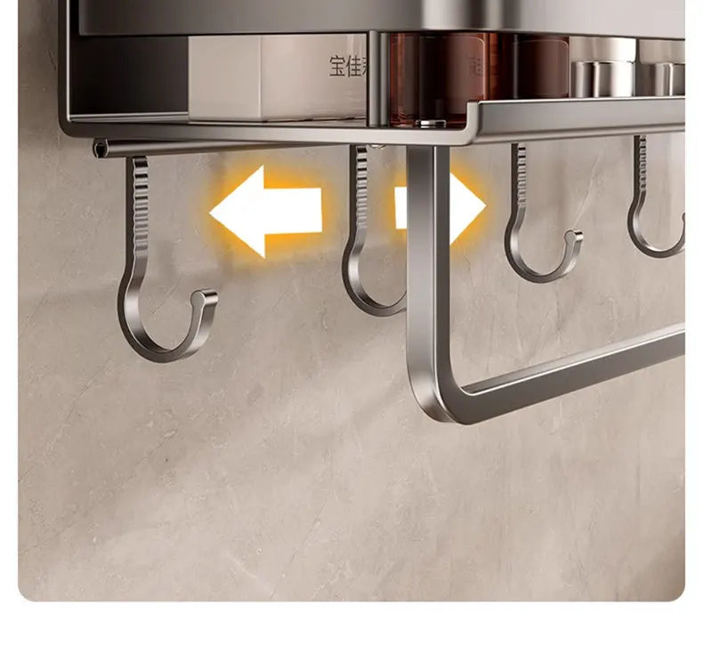 Bewegliches Badezimmerregal ohne Bohren – 30/40/50 cm Saugnapf-Organizer mit Haken/Stange, einfach zu installieren und zu reinigen, wasserdichtes Toilettenregal