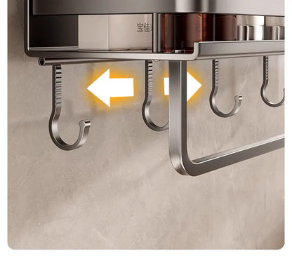 Bewegliches Badezimmerregal ohne Bohren – 30/40/50 cm Saugnapf-Organizer mit Haken/Stange, einfach zu installieren und zu reinigen, wasserdichtes Toilettenregal