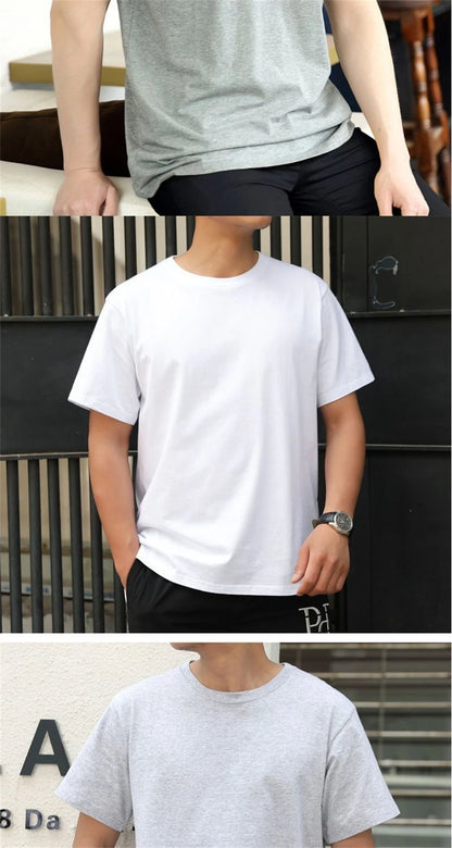2PCS 100% Cotton Solid T Shirts Men's and Women's Short Sleeve White Tees Casual Breathable Loose Round Neck T-shirt Couple Tops.