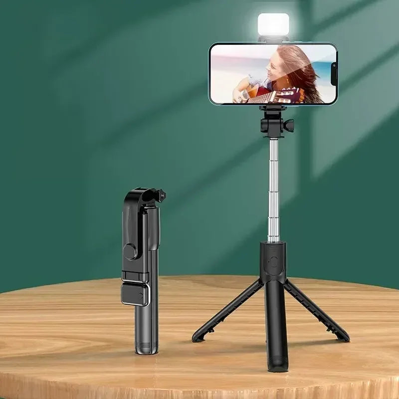 Selfie Stick Telescopic Travel Handheld Tripod Portable Phone Stand [700mm] Bluetooth Remote Extendable Phone Tripod.