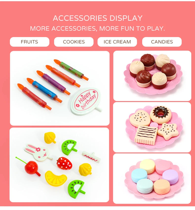 Girl Toy Cake DIY Minature Food Simulation Pretend Play Kitchen Set Tea Kid Cut Game Education Children Toys For 3 Year Birthday.
