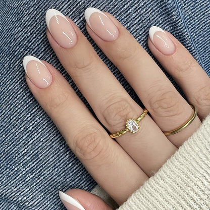 24PCS- French white border almond nails-Whitening Nail Art Set With Detachable Fake Nails For Festival- Date And Daily Wear.