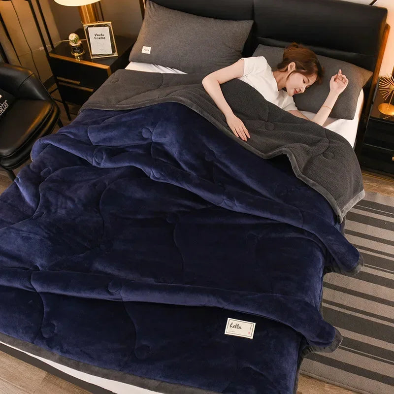 Milk Fleece Autumn Winter Warm Weighted Blankets for Beds European Thickened Beibei Velvet Throw Blanket Warmth Quilt Comforter