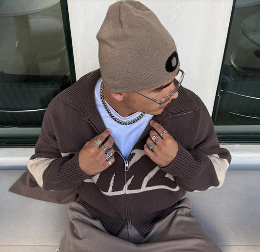 Autumn/winter Streets Casual Loose Retro Embroidered Top Hip-hop Oversized Sweater American Fashion Brand Zipper Cardigan Unisex.