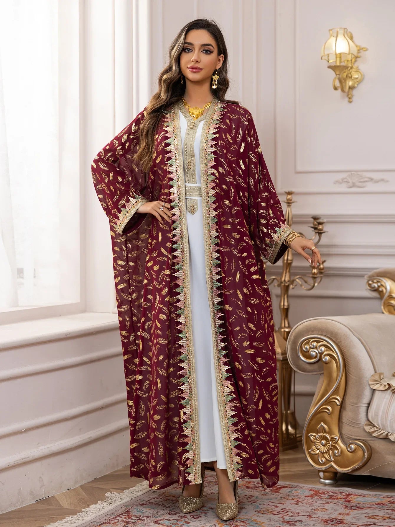 Muslim Abaya 3 Piece Set Women Party Dresses Cardigan Robe Sashes Suit Bronzing Jalabiya Ramadan Morocco Dubai Kaftan Vestidos.