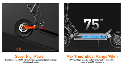 JOYOR S10-S-Z Electric Scooter 60V 18Ah Dual Motor 2000W 10 Inch Tire Adult Escooter 65km/h Max Speed 70-85km Range Black.