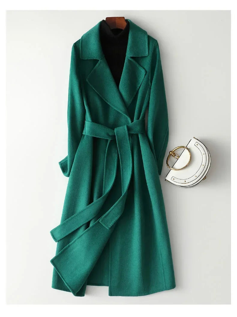 Modischer doppelseitiger Wollmantel für Damen, schmale Passform, mittellang, neue Herbst- und Winterkollektion, stilvoll.