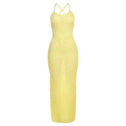Sexy Streifen Rippen Stricken Schlank Bodycon Maxi Kleid Frauen Ärmellose Backless Lange Popcorn NDress Elegante Club Party Vestidos