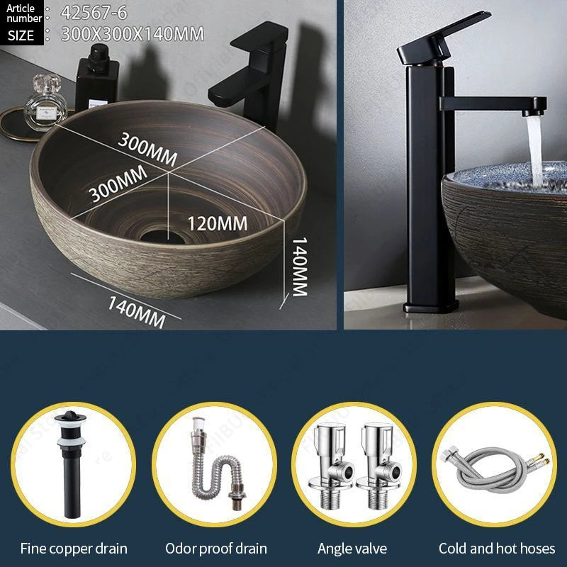 Braunes Keramikgefäß, Waschbecken, Waschtisch, Schüssel, ovaler Badezimmertisch, Waschbecken, Toilette, Balkon, Kunstbecken, über der Theke, Sockelwaschbecken