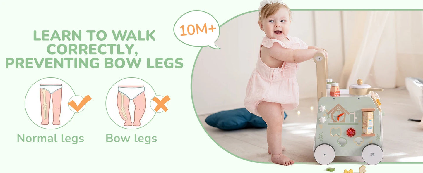 ROBUD Wooden Baby Push Walker Learning Walking Toys Adjustable Height Walker with Decelerator Montessori Toys for Baby age 1+.