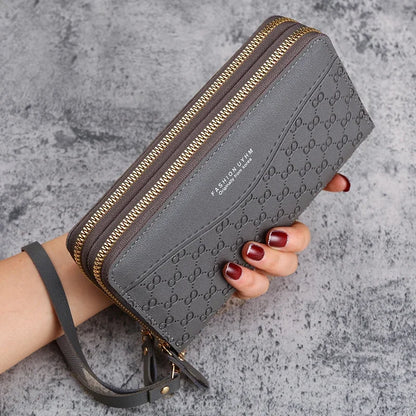 2025 New Women's Fashion Embossed Long Zipper Wallet with Large Capacity Double layer Zipper Phone Pocket Wallet.