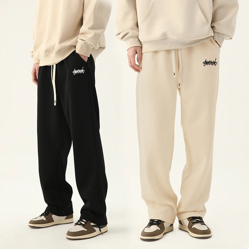 Men's Graphic Drawstring Waist Sweatpants, Regular Fit Casual Pocket Straight Leg Pants for Daily Wear, Men's Bottoms for Season.