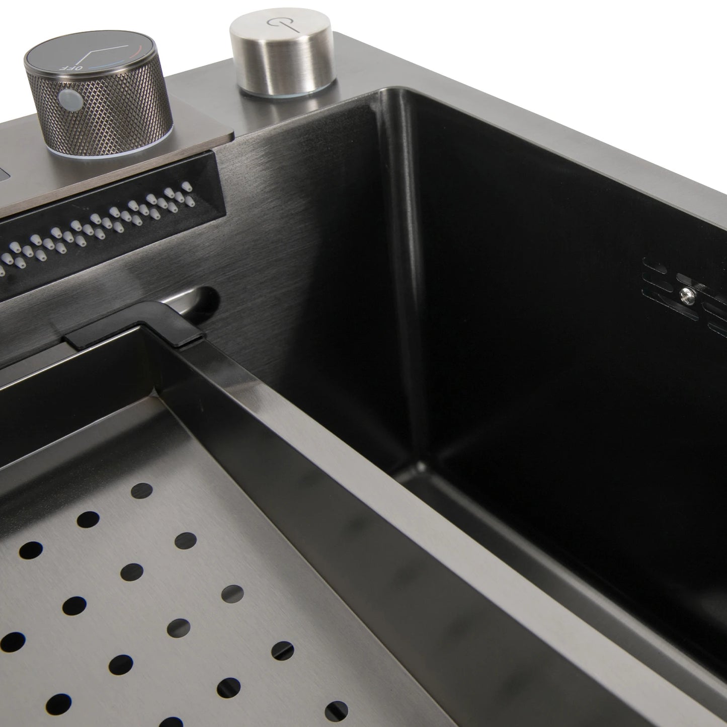 Intelligentes Küchenspülbecken mit digitalem Wasserhahn, Nano-beschichtetes Edelstahlspülbecken, ausziehbares Sprühgerät, Schneidebrett im Lieferumfang enthalten für Zuhause