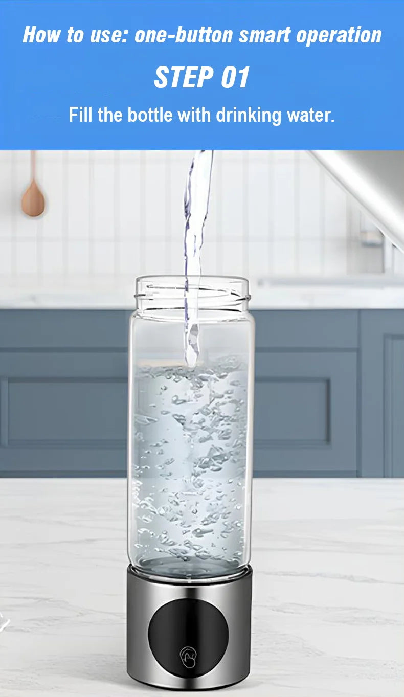 Portable Performance Hydrogen Water Generator Bottle SPE+PEM Dual Chamber lonizer + PPB&Time Display Electrolytic Hydrogen Water.