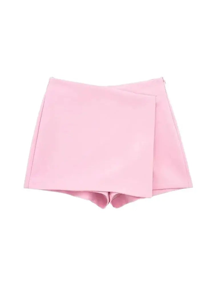 Women Fashion Asymmetric Pareo Style Self Overlay Shorts Skirts Vintage High Waist Side Zipper Female Skort Mujer.