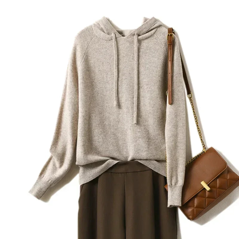 Women's Autumn and Winter New Casual Hoodies Sport Loose Hooded Knitted Hoodie Pullover Sweater.