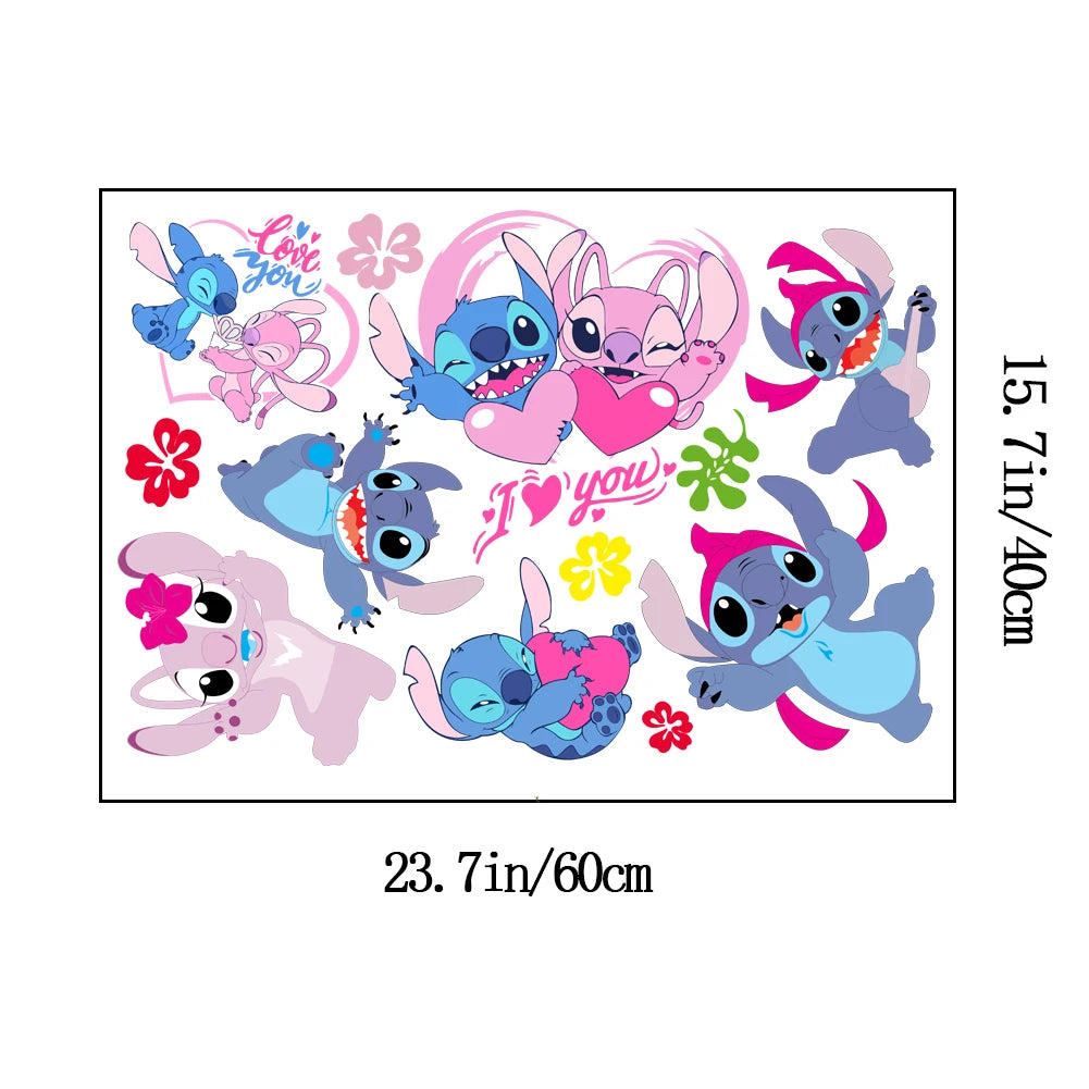 Cartoon Lilo & Stitch Rainbow Wall Stickers For Kid's Room Kindergarten Living Room Bedroom Wall Decoration Animated Poster.