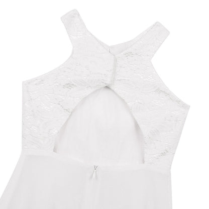 Sommer Mode Blume Mädchen Kleid Hochzeit Geburtstag Party Kinder Lange Kleid Vestido Elegante Halter Neck Floral Spitze Prinzessin Kleid