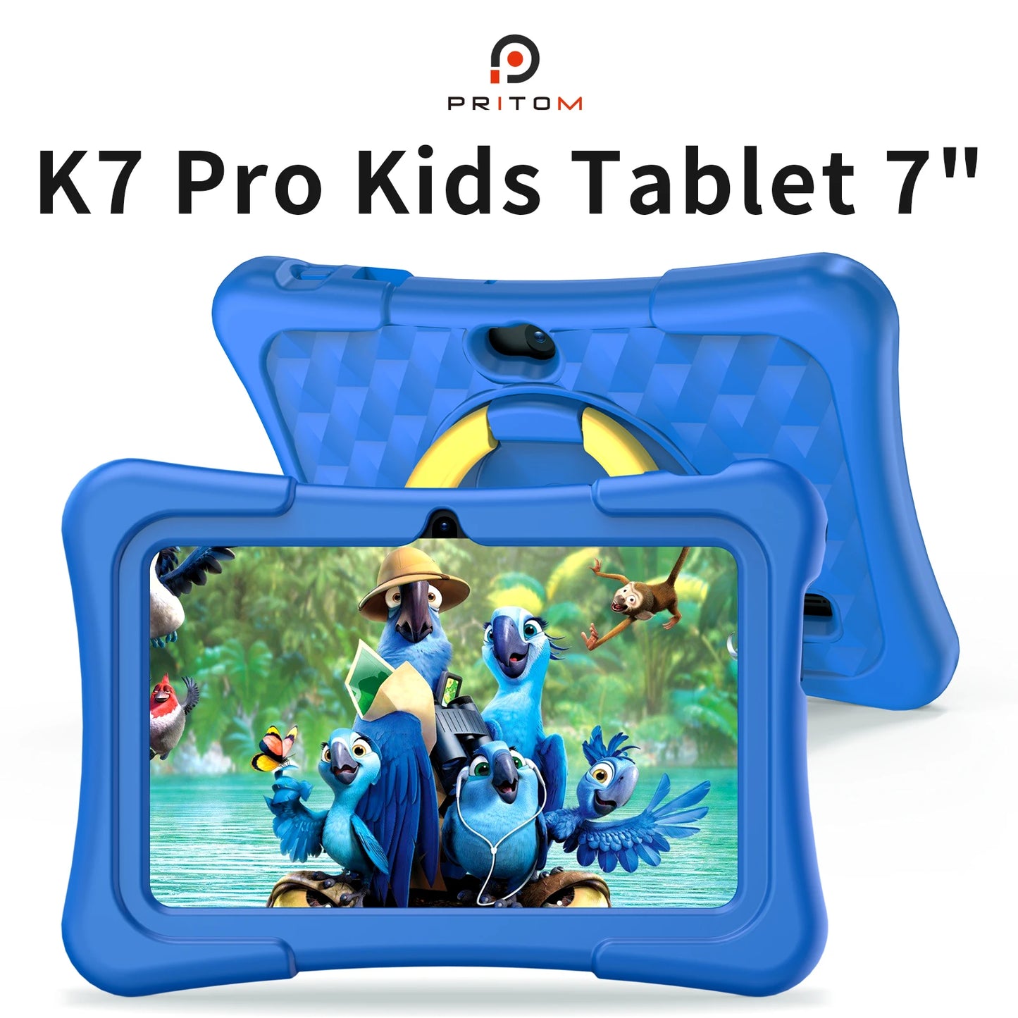 PRITOM Tablet for Kids 7 Inch Android 11 32 GB WiFi Bluetooth Dual Camera Educational Software Installed with Proof Case.