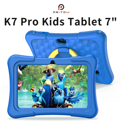 PRITOM Tablet for Kids 7 Inch Android 11 32 GB WiFi Bluetooth Dual Camera Educational Software Installed with Proof Case.
