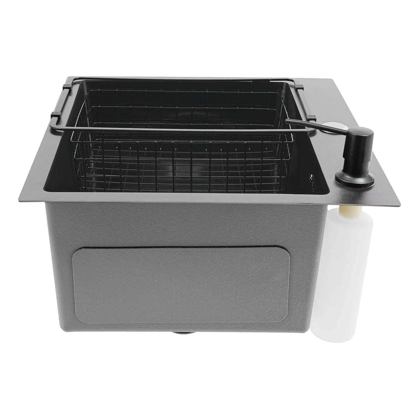 45 x 40 x 20 cm, Küchenspüle aus Edelstahl, Einzelschüssel-Spüle mit Sieb, Abflussrohr, Abflusskorb, für Küchenrestaurant, Schwarz