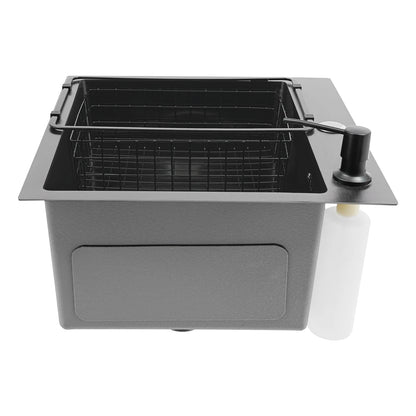 45 x 40 x 20 cm, Küchenspüle aus Edelstahl, Einzelschüssel-Spüle mit Sieb, Abflussrohr, Abflusskorb, für Küchenrestaurant, Schwarz