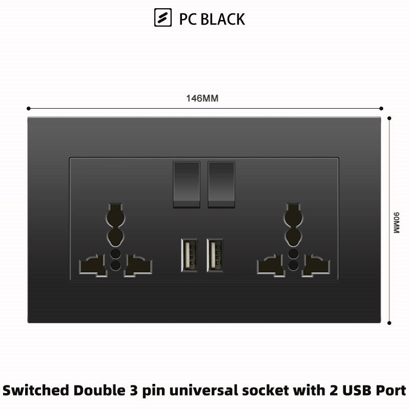 Schwarze UK 13A Wandsteckdose mit USB Typ C 18W Schnelllade-Steckdose, Wandsteckdose mit USB-Ladegerät, Schalter mit Steckdose.