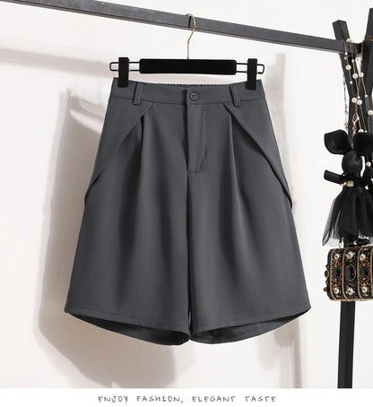 Women's A-Line High Waisted Wide Leg Short Pants Plus Size Casual Suit Shorts Summer 2025 Oversized Loose Five Quarter Pants.