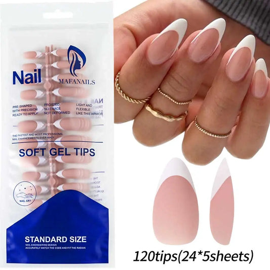 120/150pcs Matte White French Gel Nail Tips Medium Almond Nude Press On Nails 0.75-2.6cm Pink/Nude ABS Soft Gel Nail Flase Tips.