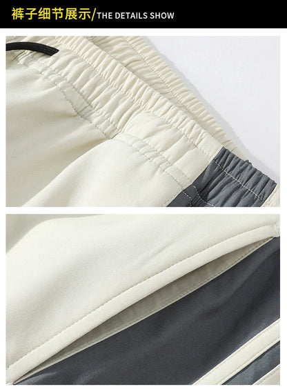 Sports suit men's  spring and autumn striped stand up collar jacket and pants paired with running and fitness two-piece set