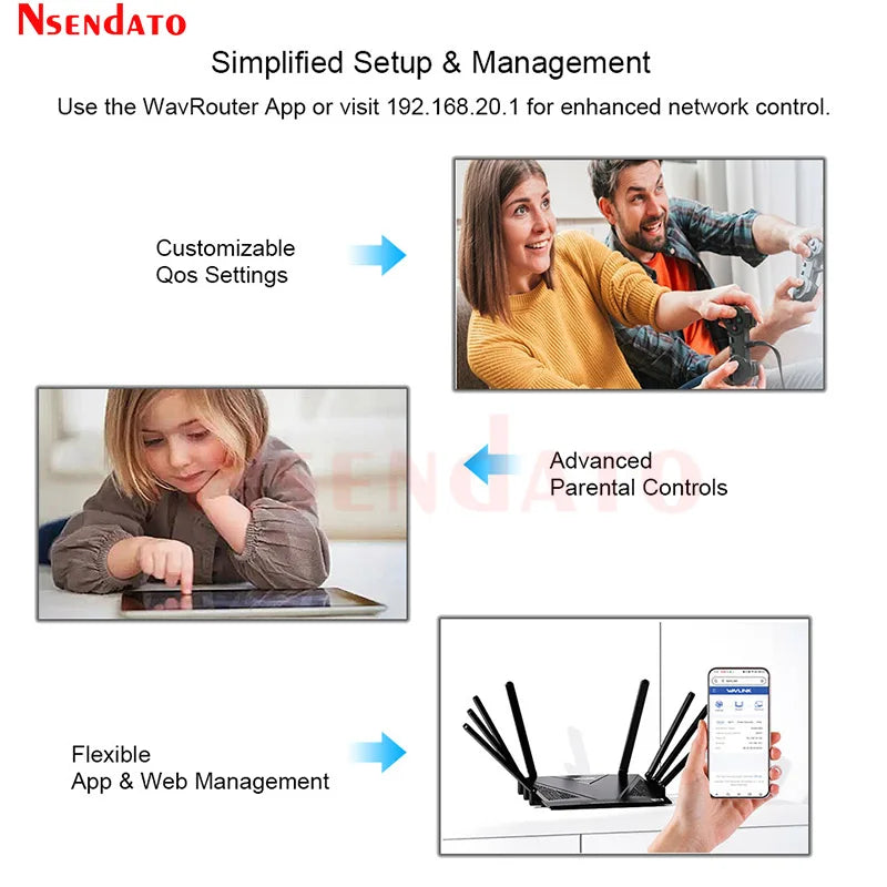 WAVLINK AX6000 WiFi 6 Dual Band Mesh Router with 4x1000Mbps 2.5Gbps WAN/LAN With Wifi Game Mesh/Router/AP/Reapter Mode For Home.